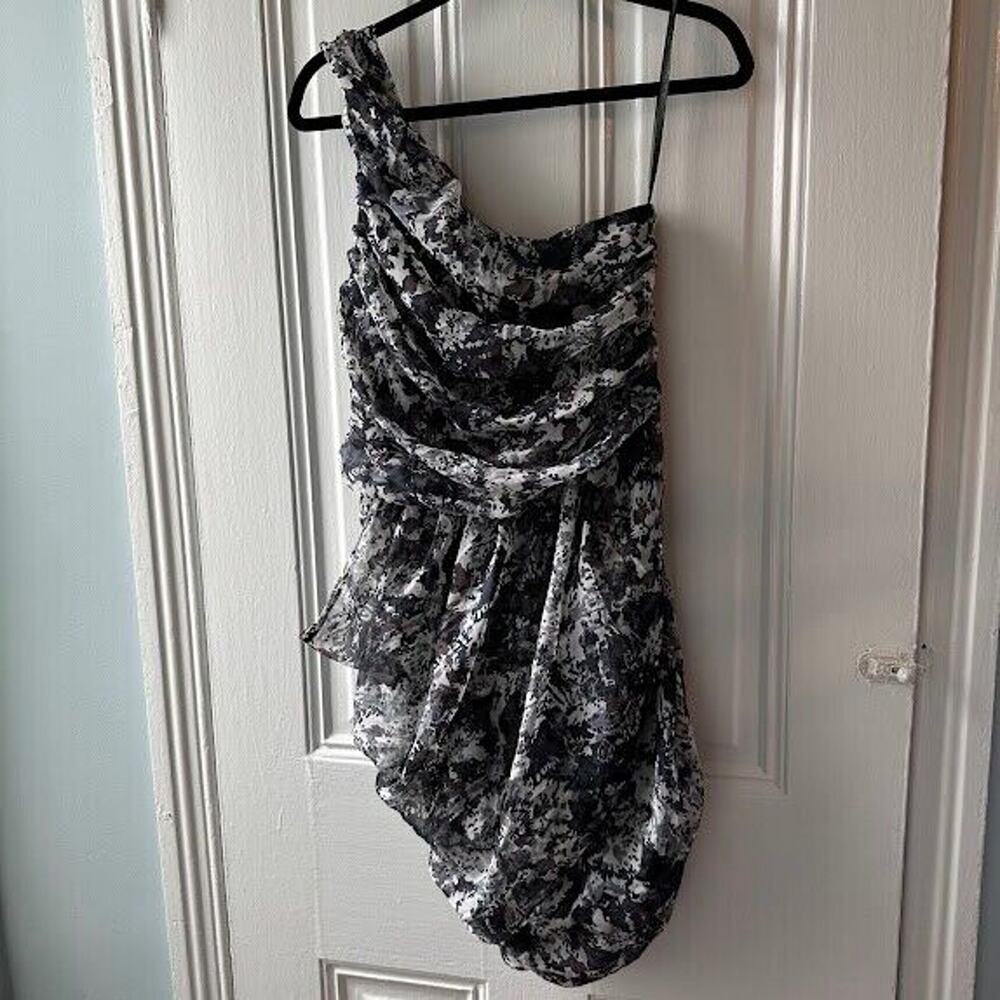 Silk Blend Dress Womens Medium One Shoulder Mini Dress Y2K Ruched Party NWT - Picture 5 of 6
